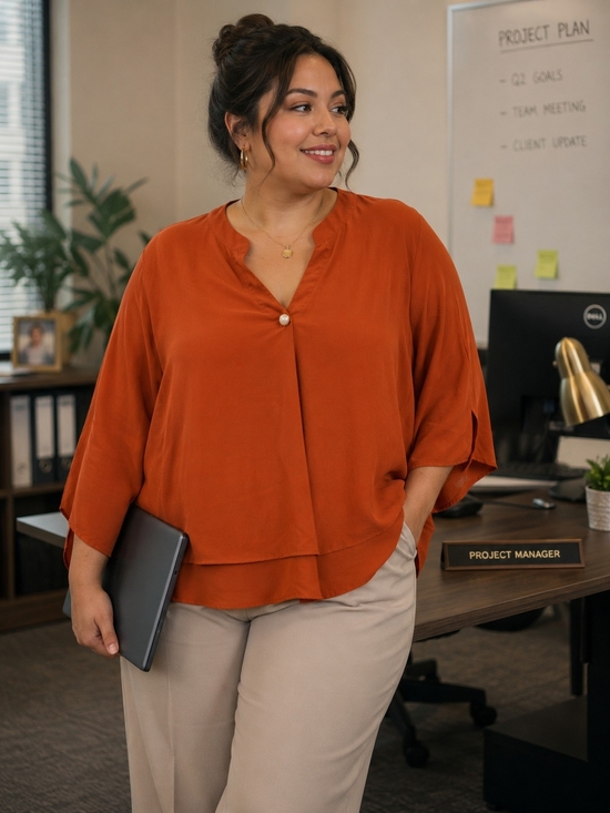 The Unbranded Brand Tops - Burnt Orange V Neck Blouse. In EUC